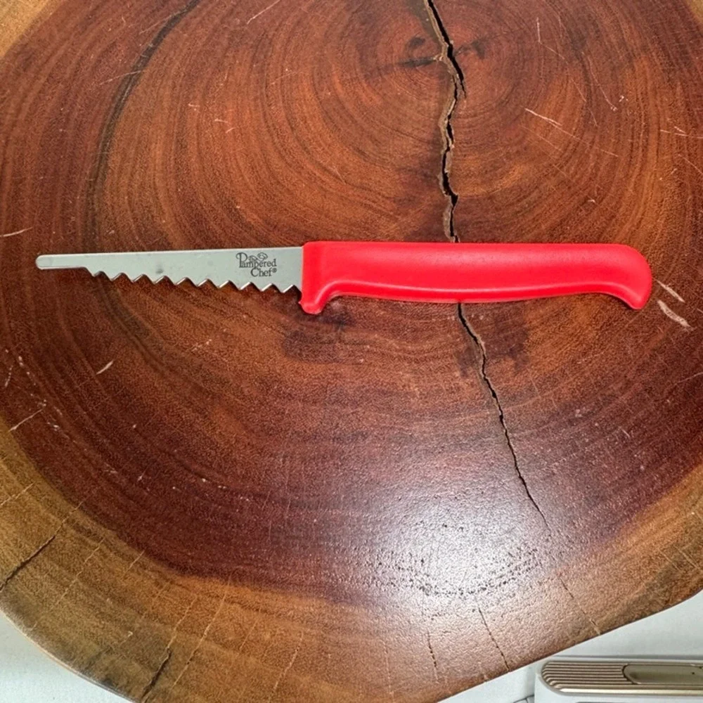 Pampered Chef Quikut Serrated Paring Knife Red Handle 5115 Stainless Steel 6.5in